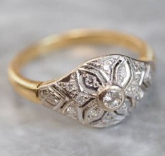 Art Deco Round Cut Lab Created Diamond Wedding 14K Yellow Gold Filled Gift Ring