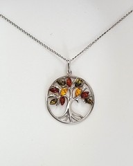 Vintage Sterling Silver Tree of Life Pendant Amber stones (no chain included)
