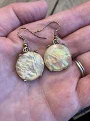 Pair Vintage Faux Faceted Fire Yellow Opal drop Earrings Heart