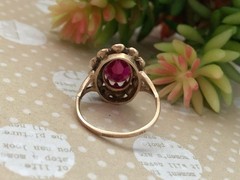 Estate Vintage Soviet Jewelry Ring Ruby Gilt Sterling Silver 875 USSR Size 6