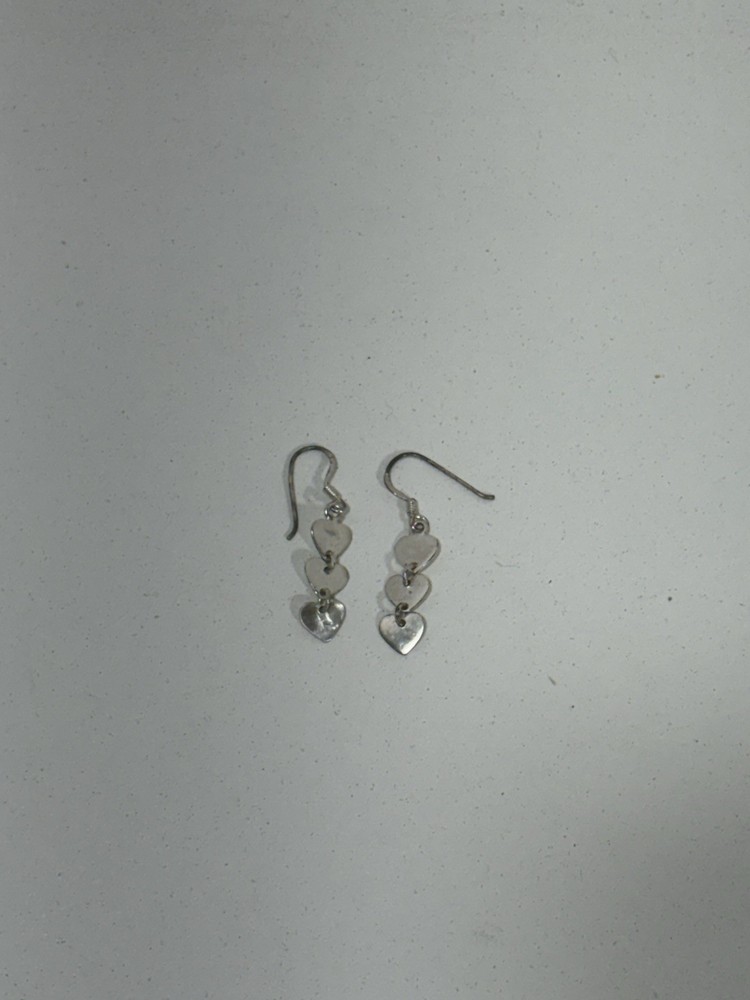 925 Sterling Silver Triple 3 Heart Dangle Drop Hook Earrings