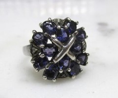 Sterling Silver Synthetic Tanzanite & Genuine Diamond Cocktail Ring 8g ~ 3-H196