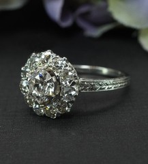 GIA Edwardian Platinum Old European Diamond Engagement Halo Ring 1.57ct