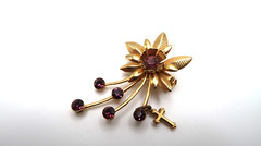 Vintage Gold Cross Purple Flower Pin Brooch 4.5cm BB13