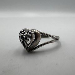 VTG 24mm Sterling Silver 925 NY Marked Filigree Resizable Heart Ring 1.9g