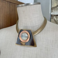 Vintage 1980s Modernist Statement Necklace Geometric Omega Runway
