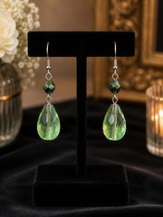Vintage Coro Green Faceted Crystal Drop Dangle Earrings – Silver Tone