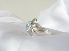 Chunky Sterling Silver 925 Natural Heated Blue Topaz Cabochon Unique Ring Size 7
