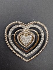 Vintage Monet Triple Heart Brooch Pin Mid-century Costume Jewelry Signed