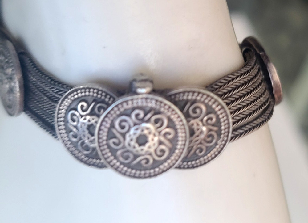 Circa 1800 Victorian Trombone Clasp Silver 7″ Antique Multi Chain Bracelet