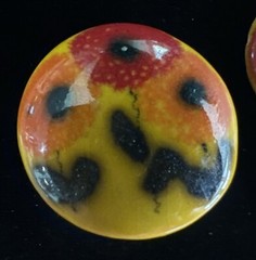 Vtg Clip On Painted Flowers Earrings Boho Cottagecore Fall Red Orange Yellow 1″