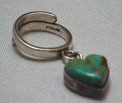 Joan Slifka Designs STERLING SILVER Turquoise Dangle Heart Ring Size 5.5 6g