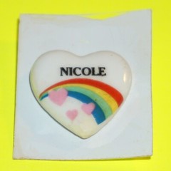 Rainbow Heart Pins on White Vintage 80’s Pick Name Retro Girls Names Hat Bag Etc
