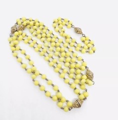 Custard Yellow Interchangeable Glass Beaded Necklace Bracelet Vintage Jewelry