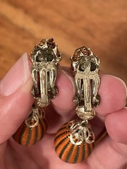 Lot Of 2-Vintage Dangle Drop Orange Clip on Earrings Stamped Japan