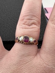 15k Gold Antique 5 Stone Ring Victorian Opal Pink Stones English Hallmarked 1864