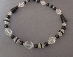 Antique Art Deco Glass Bead Necklace Black & Clear 17″ Re-Strung