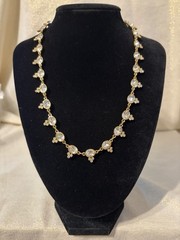 Vintage Swarovski Gold Clear Crystal Trefoil Station Link Necklace