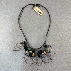 Teresa Goodall Vintage Resin Glass Bead Necklace Linen Cord Signed Boho Jewelry
