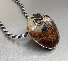 Vtg Signed JORGE WILMOT Mexican Folk Art Pottery OWL BEAD PENDANT NECKLACE 1970s