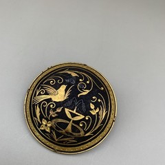 Vintage Spanish Damascene Brooch Bird And Fountain Design