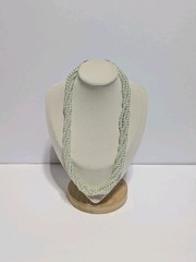 Vintage Pale Green Layered Imitation Pearl Bead Necklace With End Caps 17″