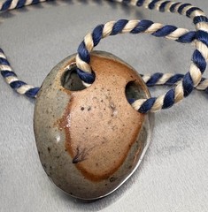 Vtg Signed JORGE WILMOT Mexican Folk Art Pottery OWL BEAD PENDANT NECKLACE 1970s