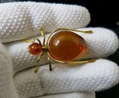 Vintage Natural Baltic Amber Beetle Brooch USSR Gold-Plated Pin 1965s