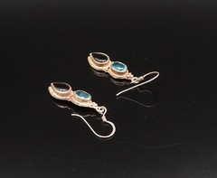 925 Silver Vintage Oval Blue Topaz & Pear Shaped Onyx Drop Earrings EG12224