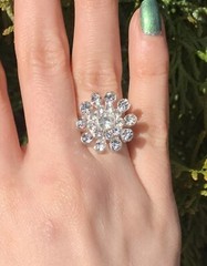 Women Silver Fashion Ring Adjustable band Flower Rhinestone FITS ALL Jewelry