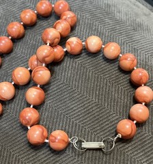 Vintage 50’s-60’s Hong Kong Mqrbled Orange Salmon Color Bead Necklace 28 Inches