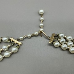 Japan Necklace Women Cream Vintage Multi Strand Faux Pearl Crystal Beaded 17″