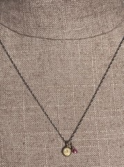 Sterling Silver Tiny Peace Sign Pendant Necklace with Pink Gemstone Dangle 18”