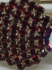 Red AB Rhinestone Crystal Demi Parure Clamp Bracelet Clip On Earring Set