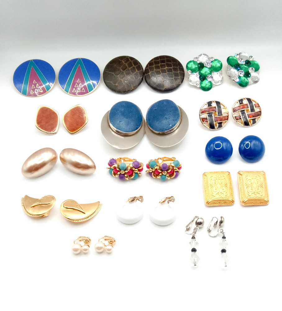VTG Clip On Earring Lot 14 Pairs Laurel Burch Audrey Schenk Bergère Avon