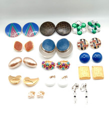 VTG Clip On Earring Lot 14 Pairs Laurel Burch Audrey Schenk Bergère Avon