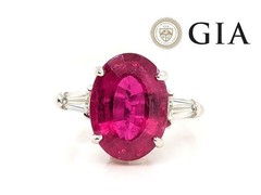 GIA Rubellite Diamond Ring 7.66ct Original 1930-1950 Red Tourmaline White Gold