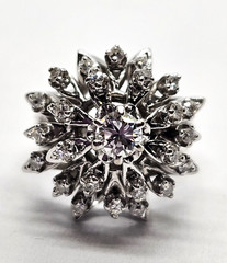 Vintage 14K White Gold 0.25CT Center Diamond Cluster Cocktail Ring Size 6 9.33gr