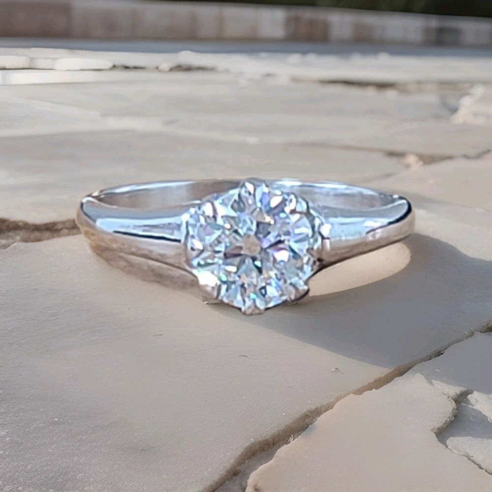 Platinum Vintage Engagement Ring 1.05ct. Lab Grown Euro-Cut Diamond