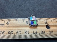 2.23g Vintage Sterling Silver 925 Pendant Blue Red Green Rectangle Pattern M