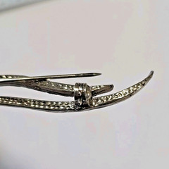 Silver Tone Brooch Onyx Color Stones 3.5 Inches 2 Twist Flower Buds Art Nouveau