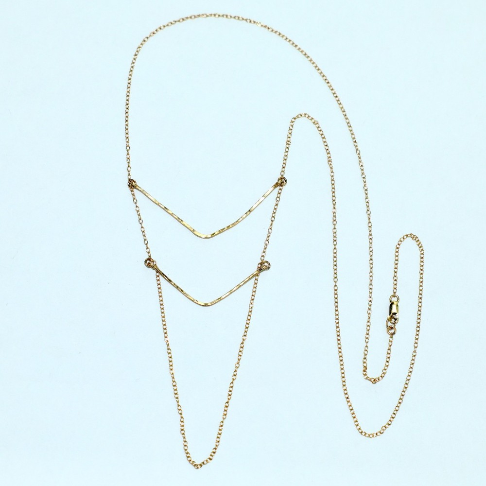 Vintage 1/20 14K GF Gold Filled Layered Chevron Bar Necklace w/ 24.5″ Chain 🔥