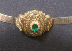 Wonderful 14kt Solid Yellow Gold Victorian Bracelet – Large Emerald w/Diamonds