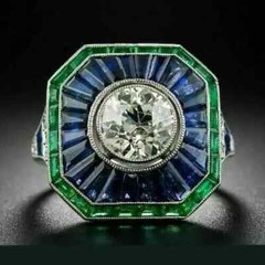 3.10Ct Art Deco Style Round Lab-Created Diamond Sapphire Ring 14k White Gold FN