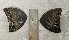 Vintage Large Abstract Asymmetrical Statement Pierced Earrings • Gray & Bronze