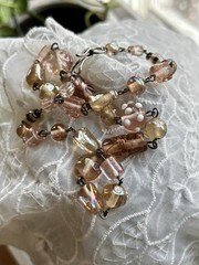 Vintage Wire Wrapped Peach Champagne Art Glass Bead Chain Necklace 20″ 50g