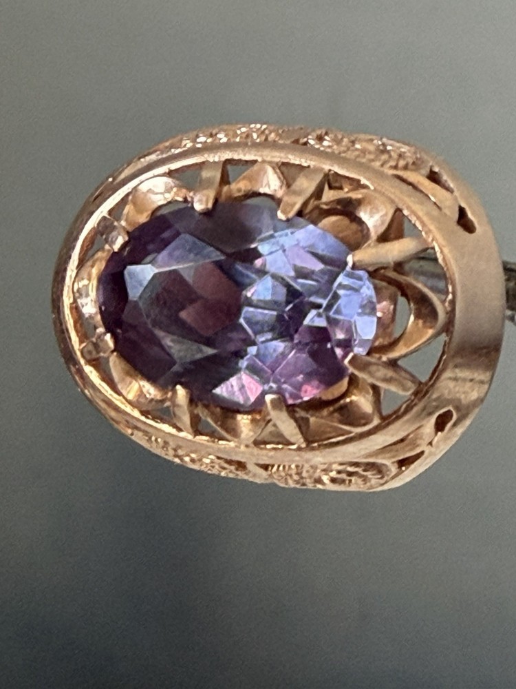 Vintage USSR 14K 583 Gold Alexandrite Ring Soviet Russian Jewelry