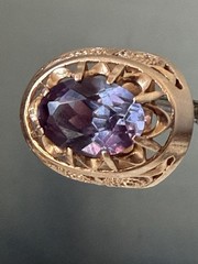 Vintage USSR 14K 583 Gold Alexandrite Ring Soviet Russian Jewelry