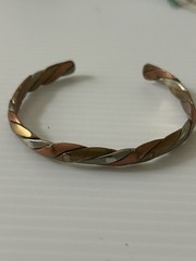 Vintage Copper, Brass, And Silver Bracelet Cuff Art Deco -#555