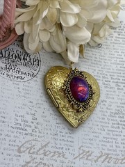 Gold Heart Locket Photo Fire Opal Dragon Birthday Anniversary Wedding Necklace